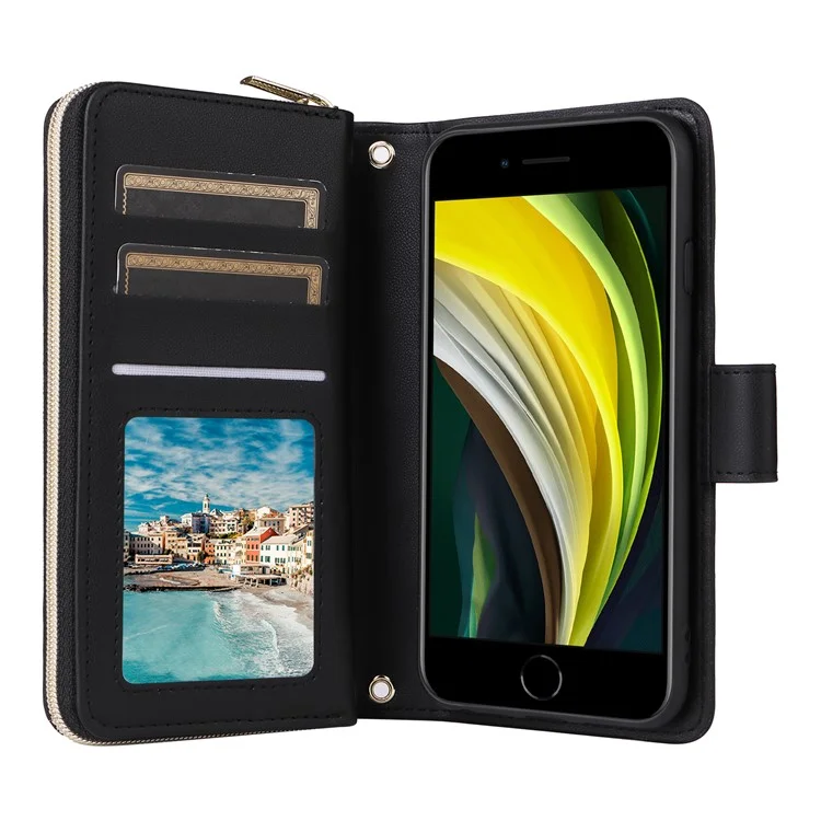 Per iPhone 6 / 6s / 7 / 8 / SE (2020) / SE (2022) Case Zipper Wallet PU Leather Phone Cover - Nero