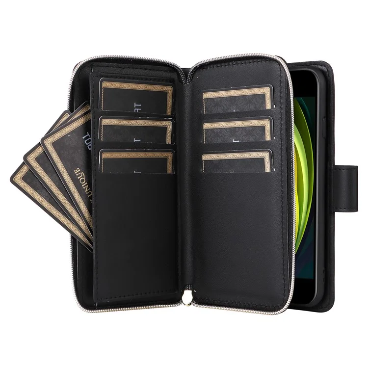 Per iPhone 6 / 6s / 7 / 8 / SE (2020) / SE (2022) Case Zipper Wallet PU Leather Phone Cover - Nero