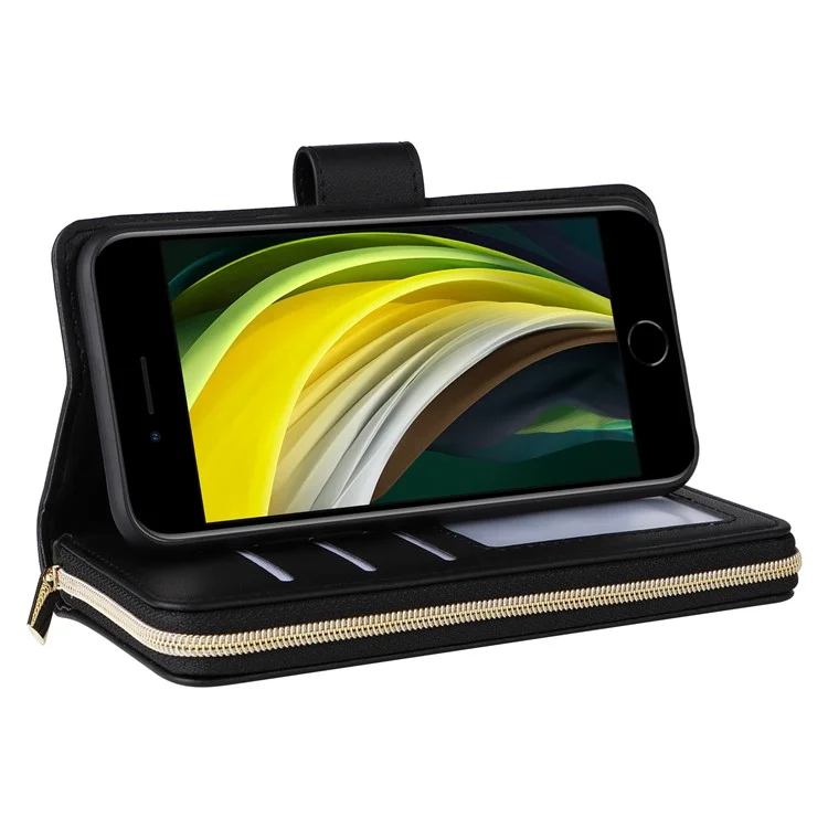Per iPhone 6 / 6s / 7 / 8 / SE (2020) / SE (2022) Case Zipper Wallet PU Leather Phone Cover - Nero