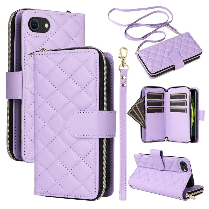 For iPhone 6 / 6s / 7 / 8 / SE (2020) / SE (2022) Case Zipper Wallet PU Leather Phone Cover -  Purple