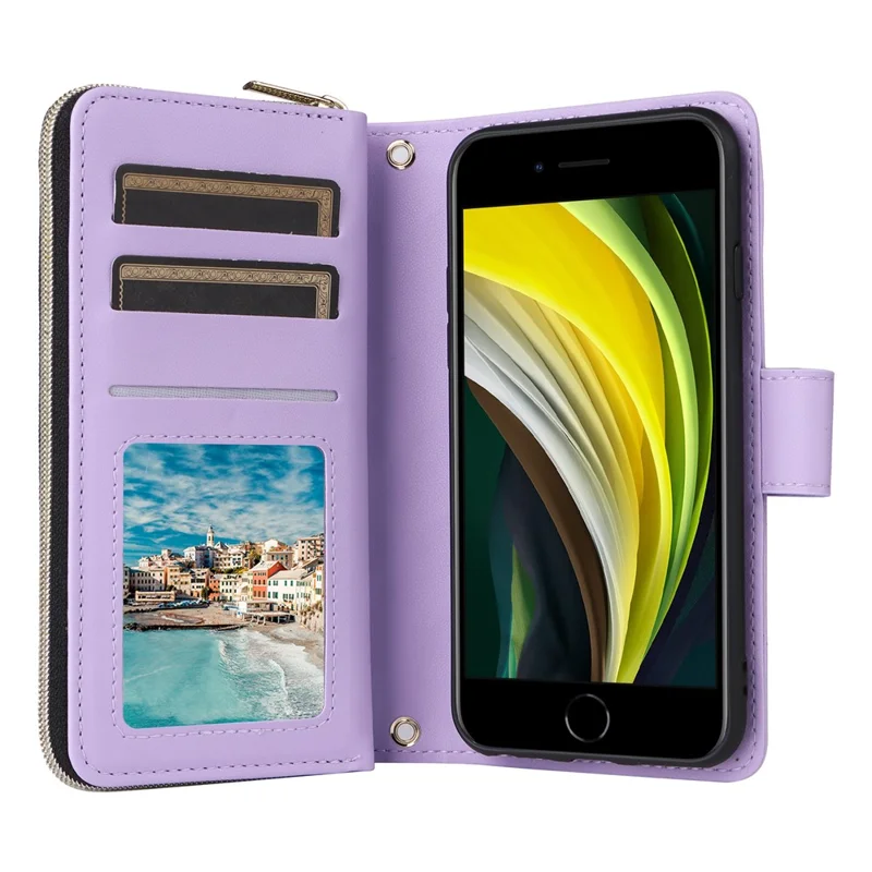 For iPhone 6 / 6s / 7 / 8 / SE (2020) / SE (2022) Case Zipper Wallet PU Leather Phone Cover -  Purple