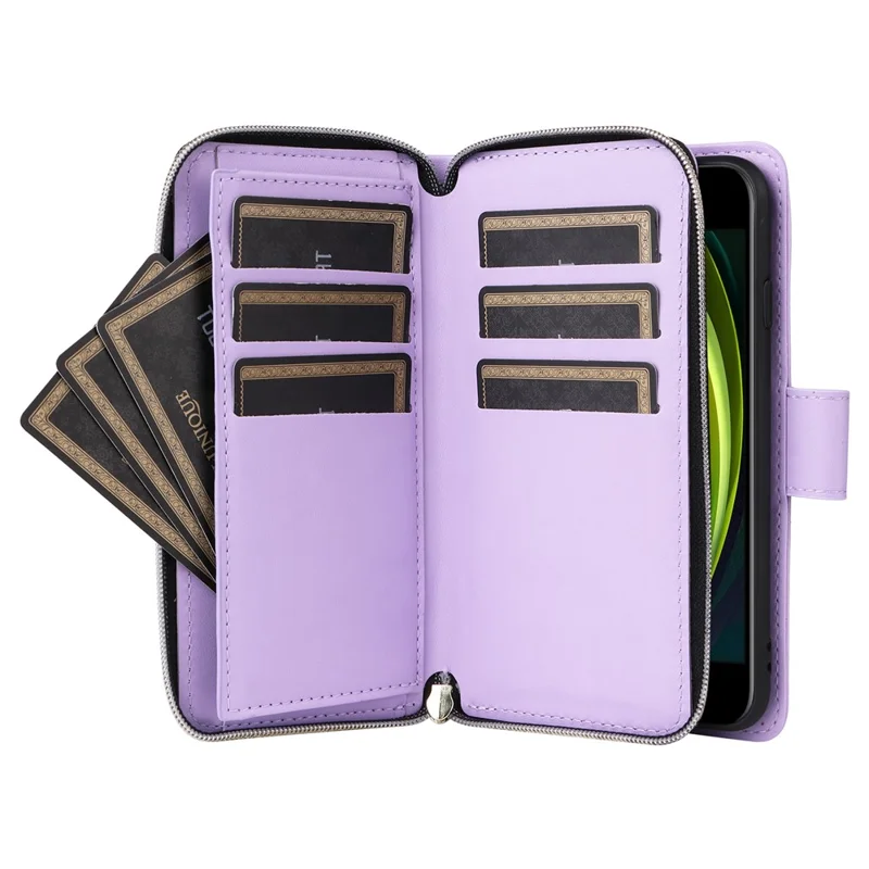 For iPhone 6 / 6s / 7 / 8 / SE (2020) / SE (2022) Case Zipper Wallet PU Leather Phone Cover -  Purple
