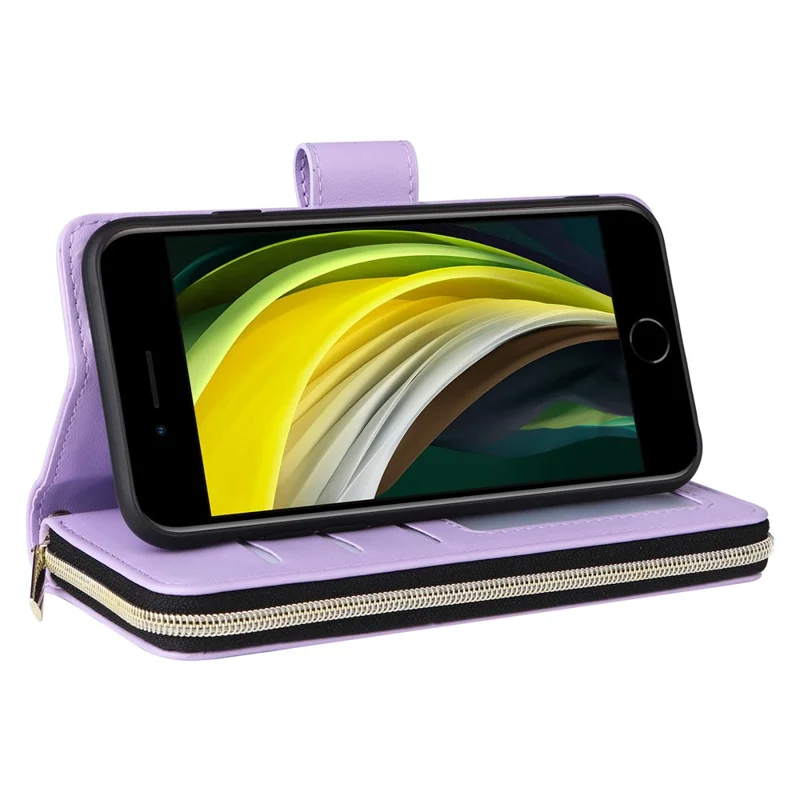 For iPhone 6 / 6s / 7 / 8 / SE (2020) / SE (2022) Case Zipper Wallet PU Leather Phone Cover -  Purple