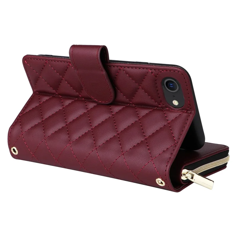 For iPhone 6 / 6s / 7 / 8 / SE (2020) / SE (2022) Case Zipper Wallet PU Leather Phone Cover -  Wine Red