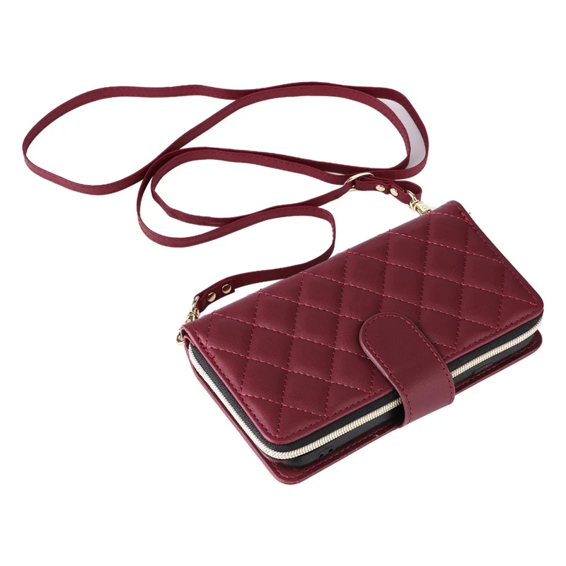 For iPhone 6 / 6s / 7 / 8 / SE (2020) / SE (2022) Case Zipper Wallet PU Leather Phone Cover -  Wine Red