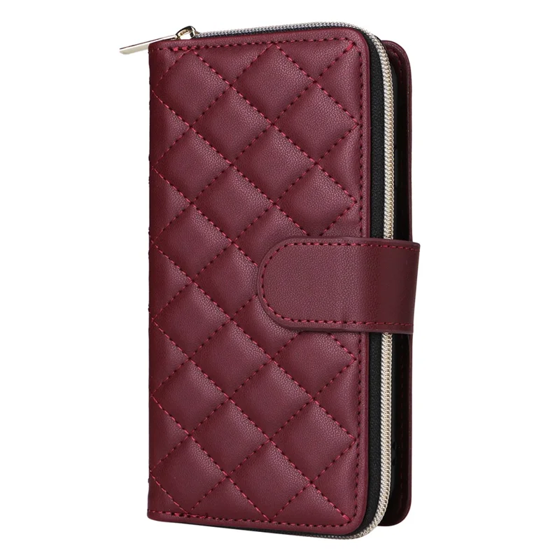 For iPhone 6 / 6s / 7 / 8 / SE (2020) / SE (2022) Case Zipper Wallet PU Leather Phone Cover -  Wine Red