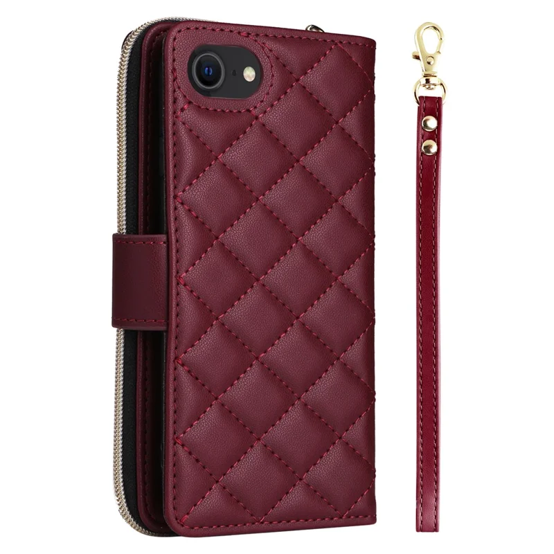 For iPhone 6 / 6s / 7 / 8 / SE (2020) / SE (2022) Case Zipper Wallet PU Leather Phone Cover -  Wine Red
