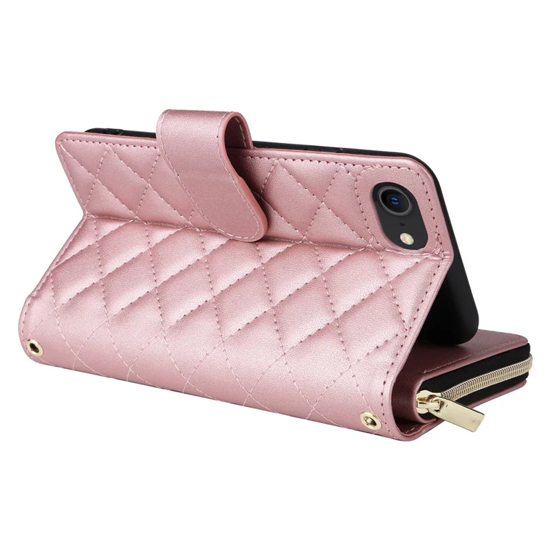 For iPhone 6 / 6s / 7 / 8 / SE (2020) / SE (2022) Case Zipper Wallet PU Leather Phone Cover -  Rose Gold