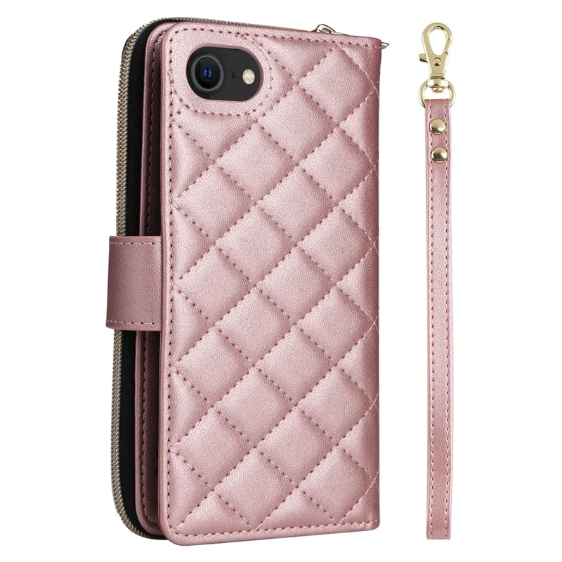 For iPhone 6 / 6s / 7 / 8 / SE (2020) / SE (2022) Case Zipper Wallet PU Leather Phone Cover -  Rose Gold