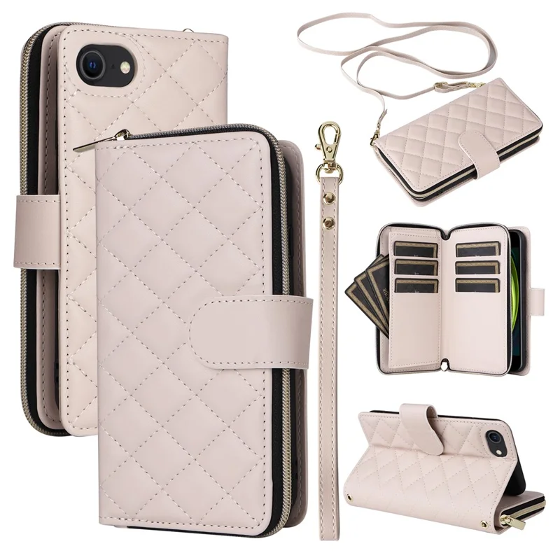 Per iPhone 6 / 6s / 7 / 8 / SE (2020) / SE (2022) Custodia Portafoglio Cerniera Pelle PU Cover Telefonica - Beige
