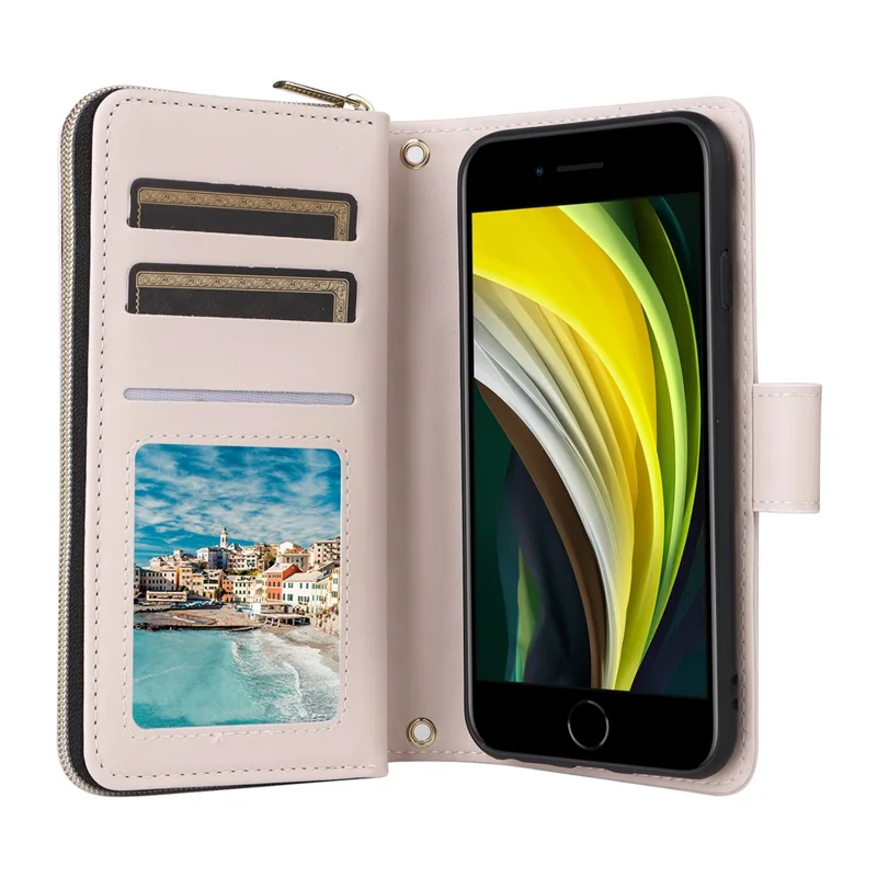 Per iPhone 6 / 6s / 7 / 8 / SE (2020) / SE (2022) Custodia Portafoglio Cerniera Pelle PU Cover Telefonica - Beige