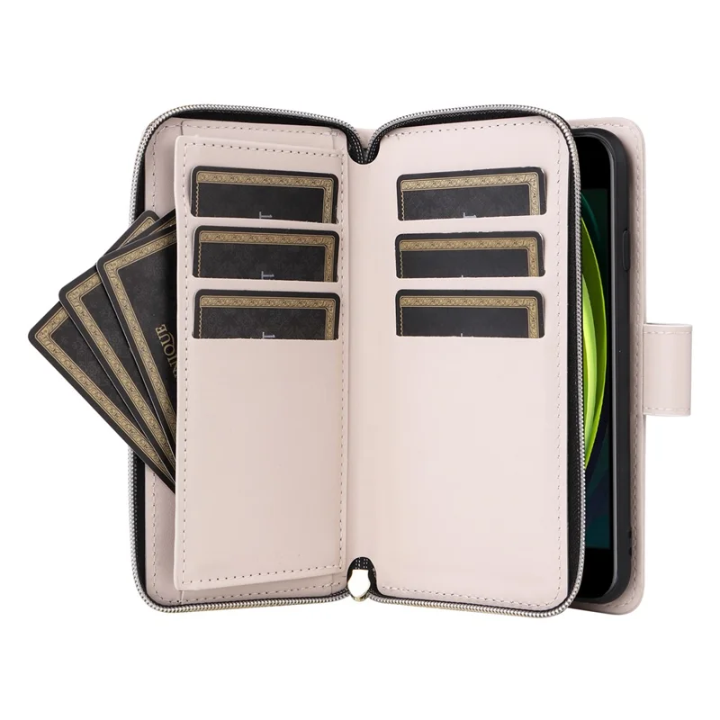 Per iPhone 6 / 6s / 7 / 8 / SE (2020) / SE (2022) Custodia Portafoglio Cerniera Pelle PU Cover Telefonica - Beige