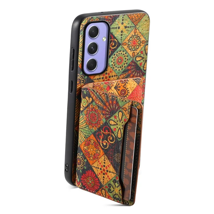 Per Samsung Galaxy A55 5G Kickstand Cases Floral Pattern PU+TPU+PC Phone Cover Card Holder - Autunno / Giallo