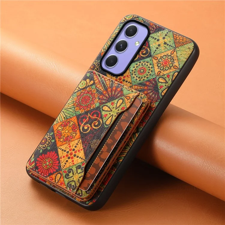 Per Samsung Galaxy A55 5G Kickstand Cases Floral Pattern PU+TPU+PC Phone Cover Card Holder - Autunno / Giallo
