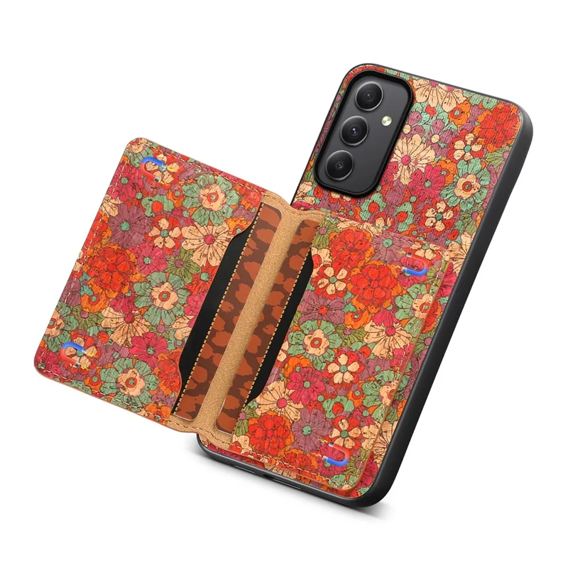 For Samsung Galaxy A35 5G Cases Floral Pattern PU+TPU+PC Kickstand Phone Cover Card Slot - Summer / Red