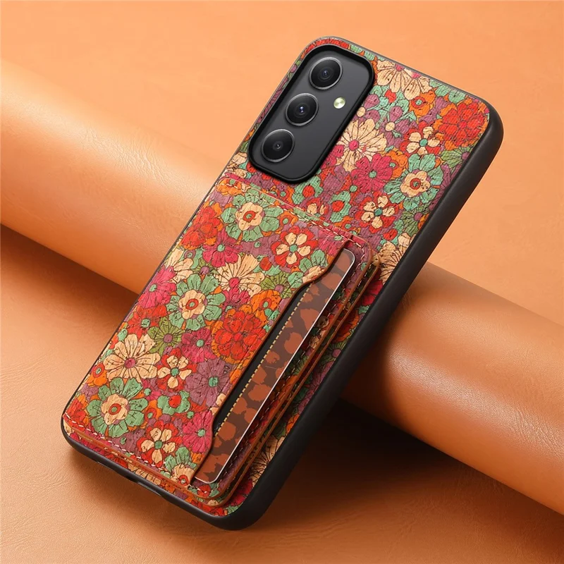 For Samsung Galaxy A35 5G Cases Floral Pattern PU+TPU+PC Kickstand Phone Cover Card Slot - Summer / Red
