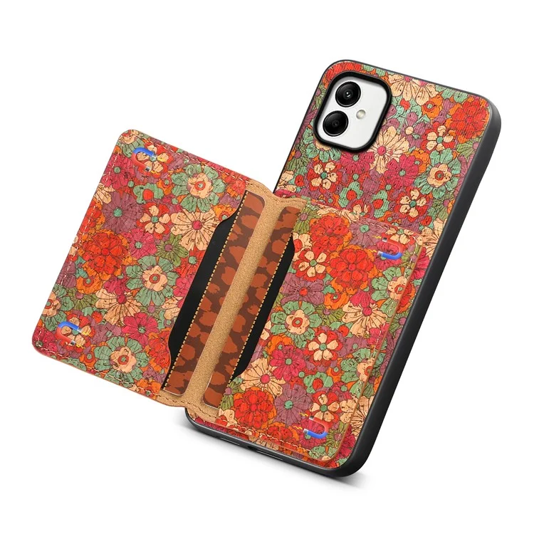 For Samsung Galaxy A05 4G Cases Floral Pattern Card Slot Kickstand PU+TPU+PC Phone Cover - Summer / Red