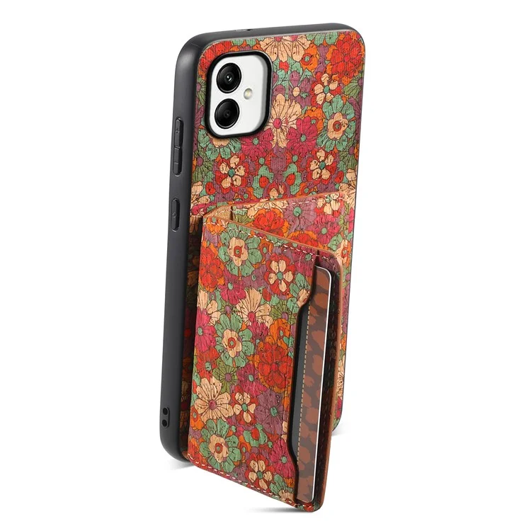For Samsung Galaxy A05 4G Cases Floral Pattern Card Slot Kickstand PU+TPU+PC Phone Cover - Summer / Red