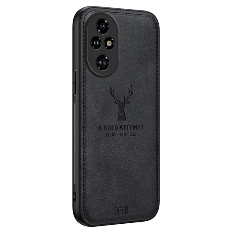 For Honor 200 Pro 5G Case Leather Back Soft Texture Deer Pattern Phone Cover - Black