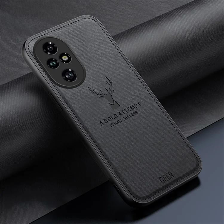 For Honor 200 Pro 5G Case Leather Back Soft Texture Deer Pattern Phone Cover - Black