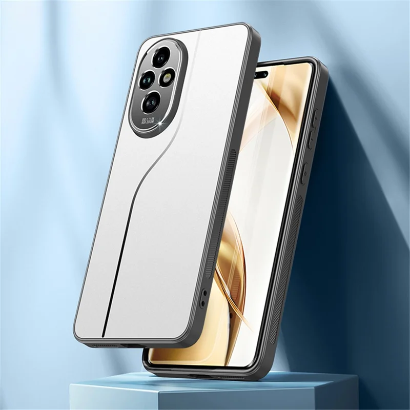 For Honor 200 5G Case Drop Proof PC+TPU Phone Cover with Metal Lens Cover - Silver