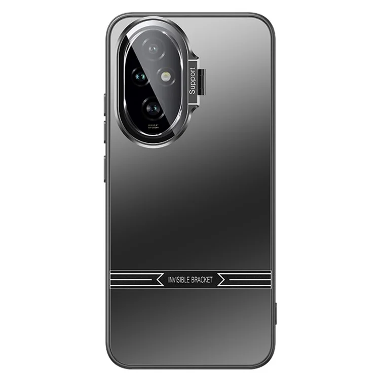 Kickstand Case for Honor 200 5G Matte PC+TPU Phone Shell with Tempered Glass Lens Cover - Black