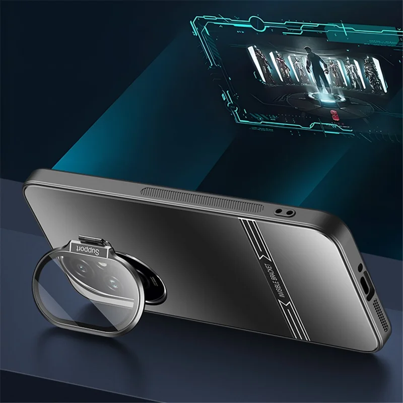 Kickstand Case for Honor 200 5G Matte PC+TPU Phone Shell with Tempered Glass Lens Cover - Silver