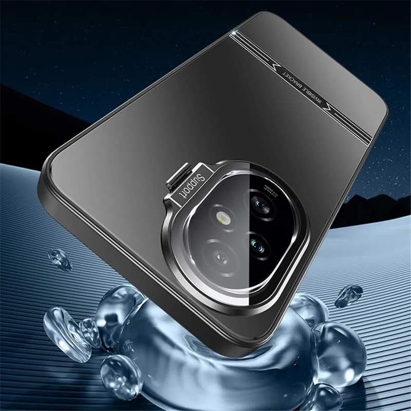 Kickstand Case for Honor 200 5G Matte PC+TPU Phone Shell with Tempered Glass Lens Cover - Silver