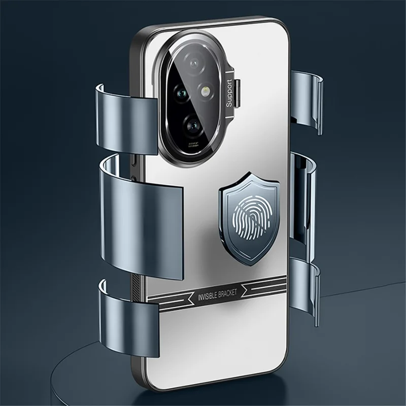 Kickstand Case for Honor 200 5G Matte PC+TPU Phone Shell with Tempered Glass Lens Cover - Silver