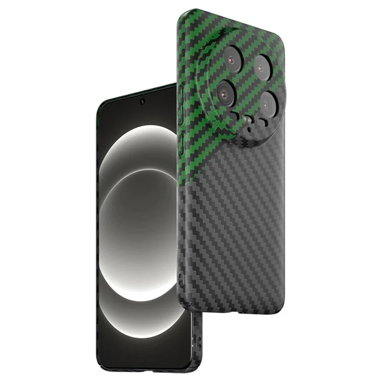Per Xiaomi 14 Ultra Phone Case PC Back Cover Splicing Carbon Fiber Texture - Nero+Verde
