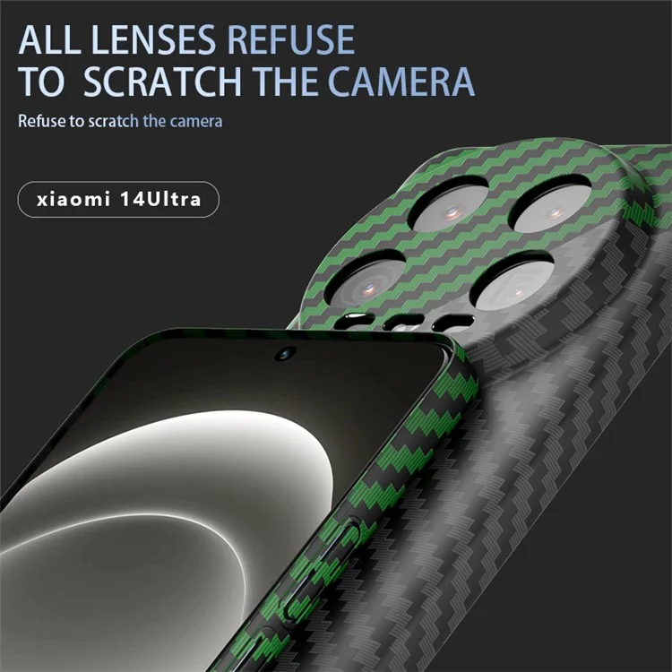 Per Xiaomi 14 Ultra Phone Case PC Back Cover Splicing Carbon Fiber Texture - Nero+Verde