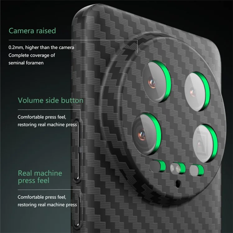Per Xiaomi 14 Ultra Phone Case PC Back Cover Splicing Carbon Fiber Texture - Nero+Verde