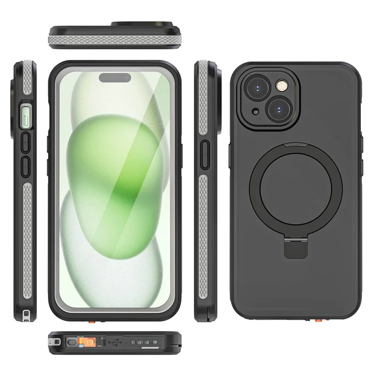 TB Protective Case For iPhone 15 Kickstand IP68 Waterproof Phone Cover Compatible with MagSafe