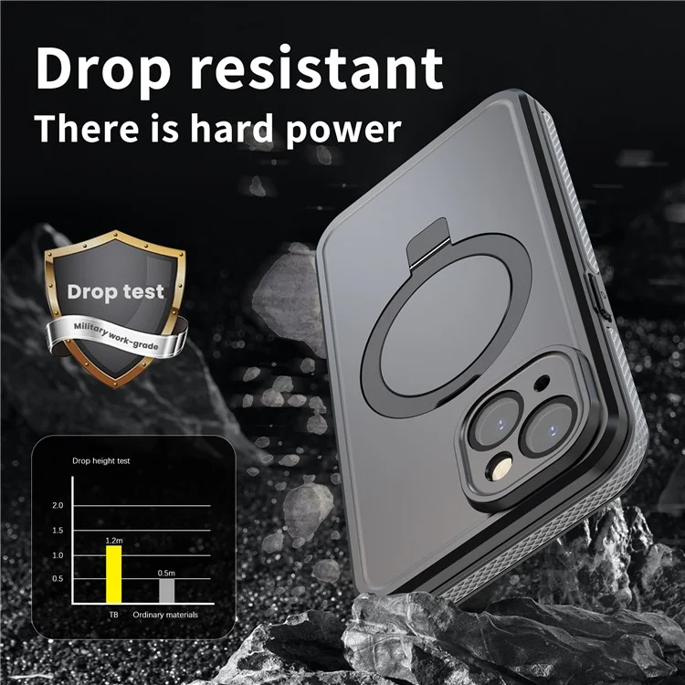TB Protective Case For iPhone 15 Kickstand IP68 Waterproof Phone Cover Compatible with MagSafe