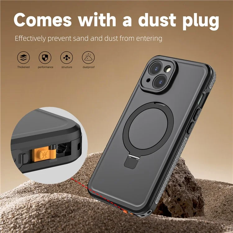 TB Protective Case For iPhone 15 Kickstand IP68 Waterproof Phone Cover Compatible with MagSafe