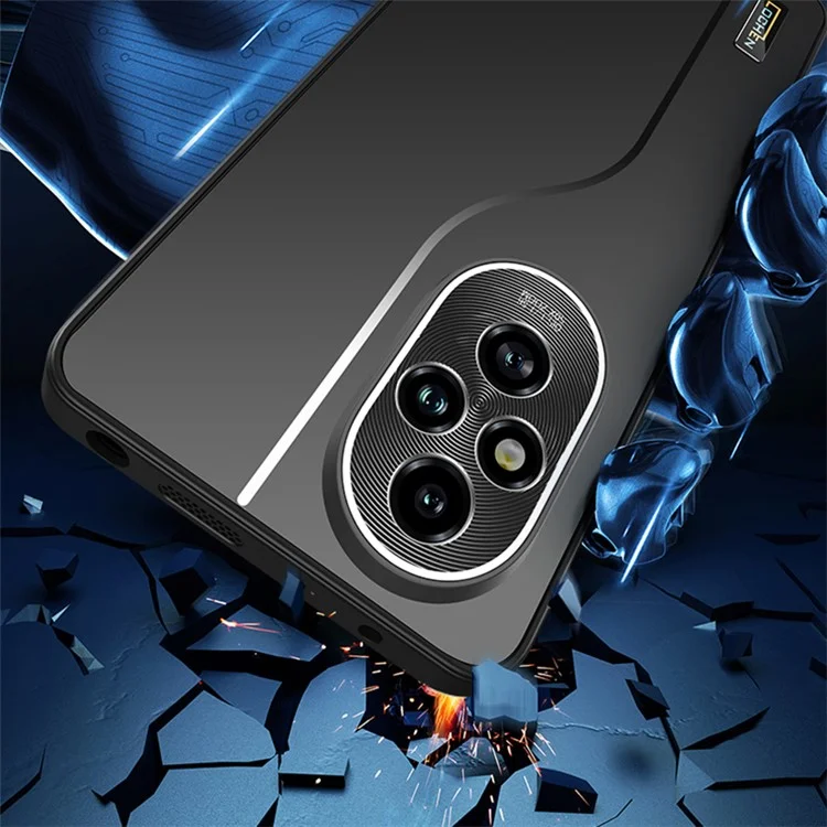 Pour Honor 200 5G Case PC+TPU Coque de téléphone antichoc avec couvercle de lentille en métal - Graphite Noir