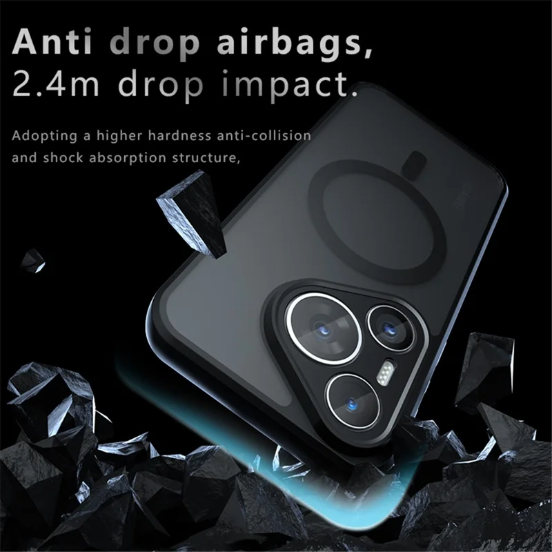 For Huawei Pura 70 Pro / Pura 70 Pro+ Case Magnetic Case TPU+PC Matte Phone Cover - Transparent Black