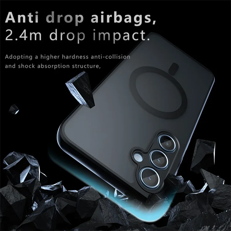 Per Samsung Galaxy A55 5G Custodia Magnetica Case TPU+PC Armor Protective Phone Cover Anti-Impronta Digitale - Nero Trasparente