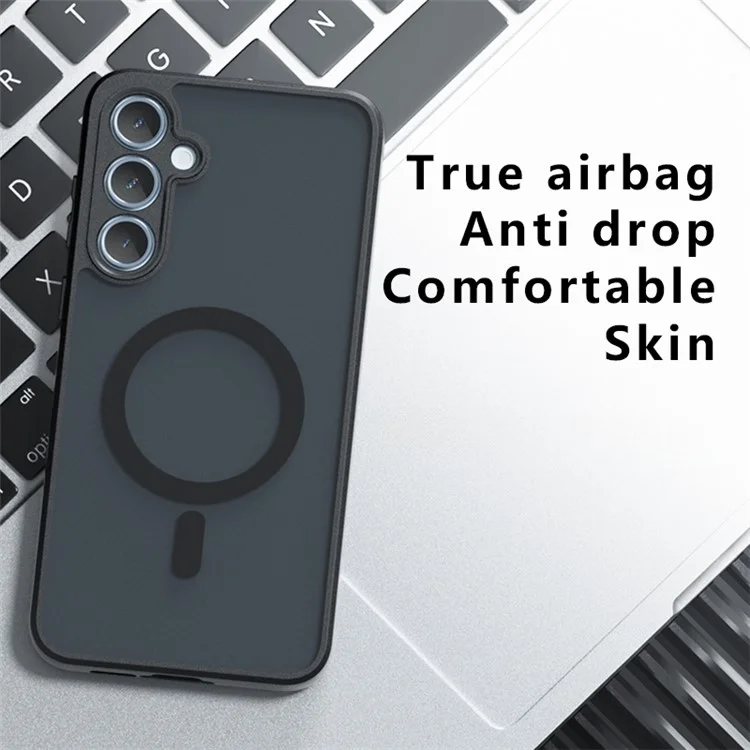 Per Samsung Galaxy A55 5G Custodia Magnetica Case TPU+PC Armor Protective Phone Cover Anti-Impronta Digitale - Nero Trasparente
