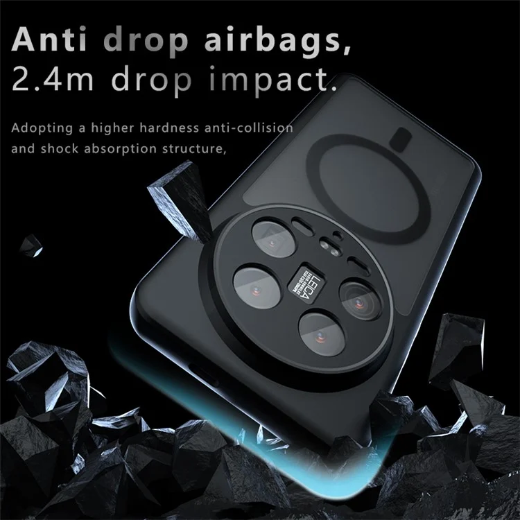 For Xiaomi 14 Ultra Magnetic Case TPU+PC Matte Anti-Drop Phone Cover - Transparent Black