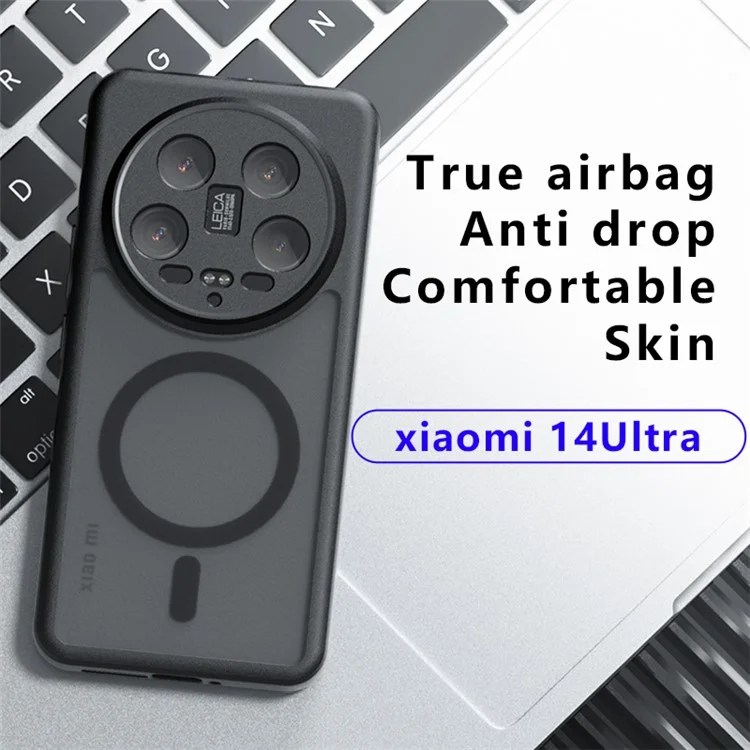 For Xiaomi 14 Ultra Magnetic Case TPU+PC Matte Anti-Drop Phone Cover - Transparent Black