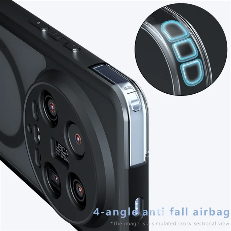 For Xiaomi 14 Ultra Magnetic Case TPU+PC Matte Anti-Drop Phone Cover - Transparent Black