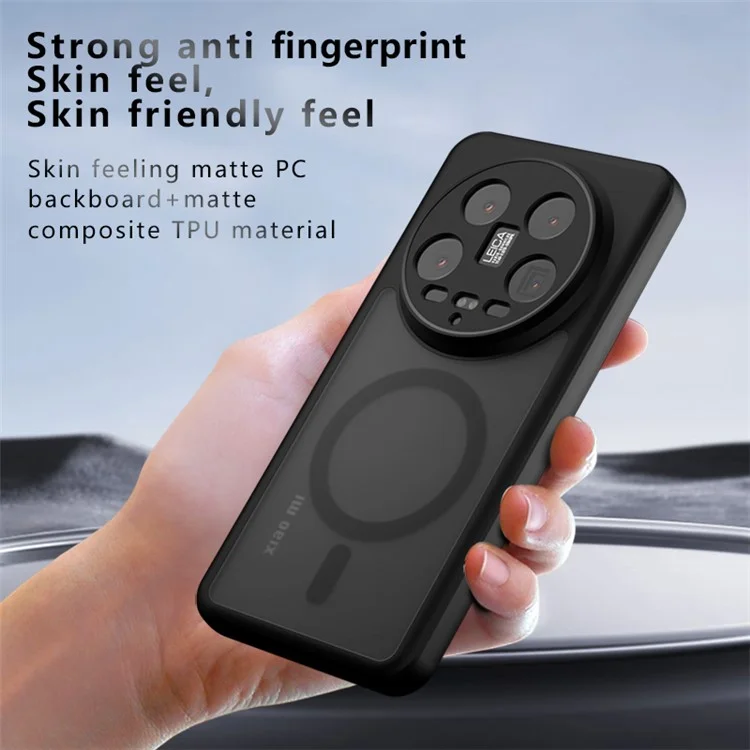 For Xiaomi 14 Ultra Magnetic Case TPU+PC Matte Anti-Drop Phone Cover - Transparent Black