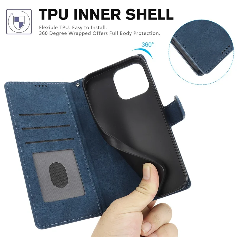 For iPhone 16 Pro Max Case Wallet PU Leather Stand Phone Cover with Wrist Strap - Blue