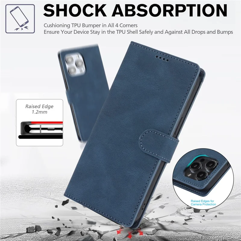 For iPhone 16 Pro Max Case Wallet PU Leather Stand Phone Cover with Wrist Strap - Blue