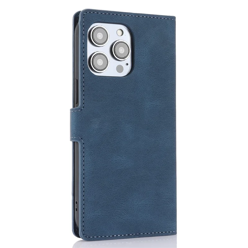 For iPhone 16 Pro Max Case Wallet PU Leather Stand Phone Cover with Wrist Strap - Blue