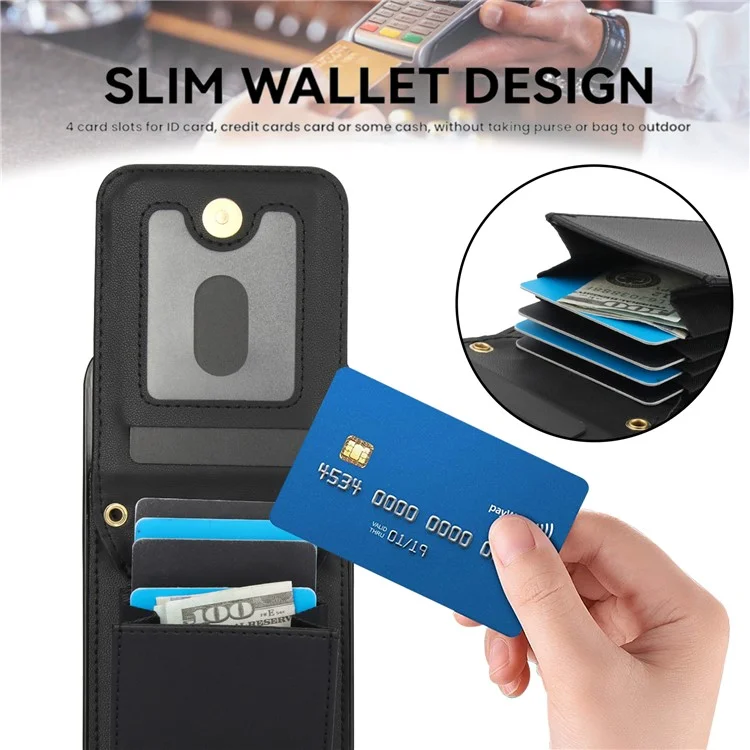 Funda para iPhone 15 Pro Max Diamante de cuero + TPU con ranuras para tarjetas Cubierta de teléfono con correa para el hombro - Negro