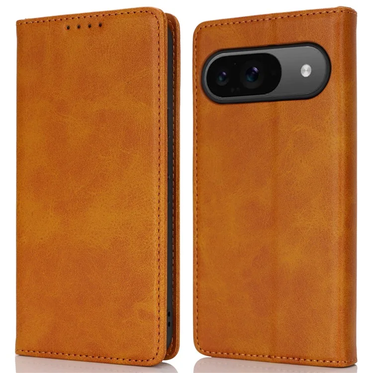 Per Google Pixel 9 / Pixel 9 Pro Case PU Leather Wallet Magnetic Closing Phone Cover - Marrone Chiaro