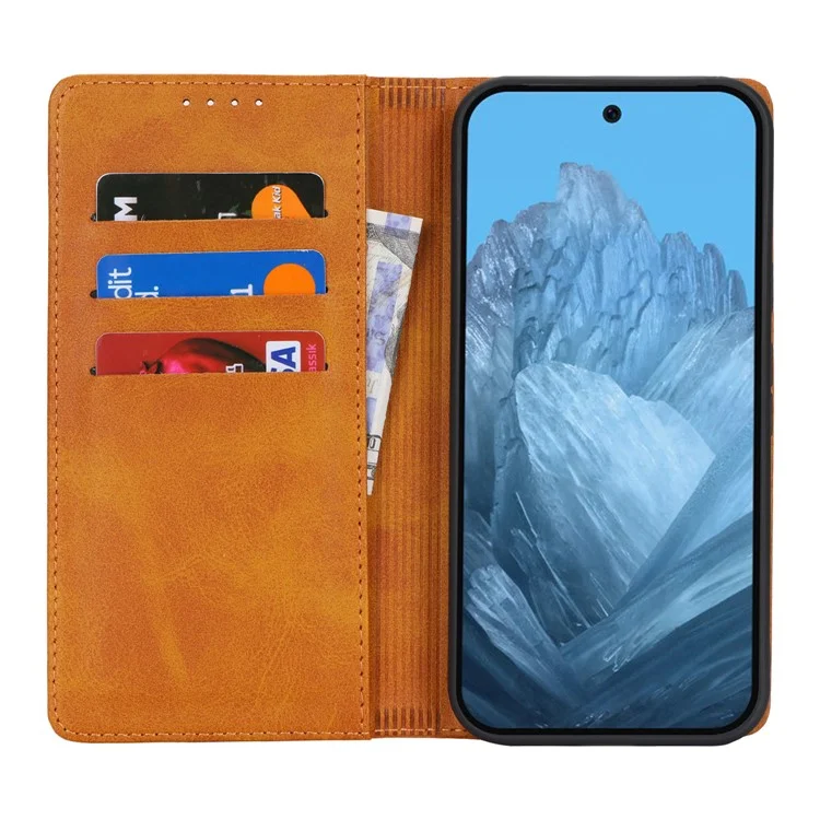 Per Google Pixel 9 / Pixel 9 Pro Case PU Leather Wallet Magnetic Closing Phone Cover - Marrone Chiaro