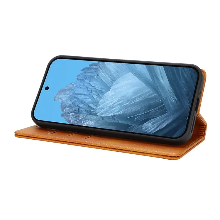Per Google Pixel 9 / Pixel 9 Pro Case PU Leather Wallet Magnetic Closing Phone Cover - Marrone Chiaro